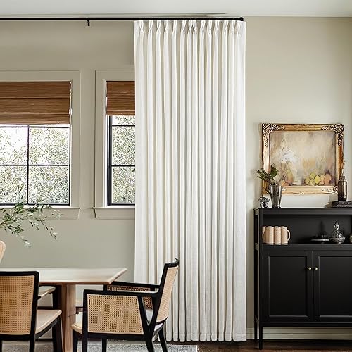 102 Inch Long Curtains Pinch Pleat Linen Curtains for Living Room Bedroom 2 Panels Natural Cream Light Filtering Privacy Neutral 102 Inch Pleated Drapes Hooks Rings Back Tab for Window Sliding Door