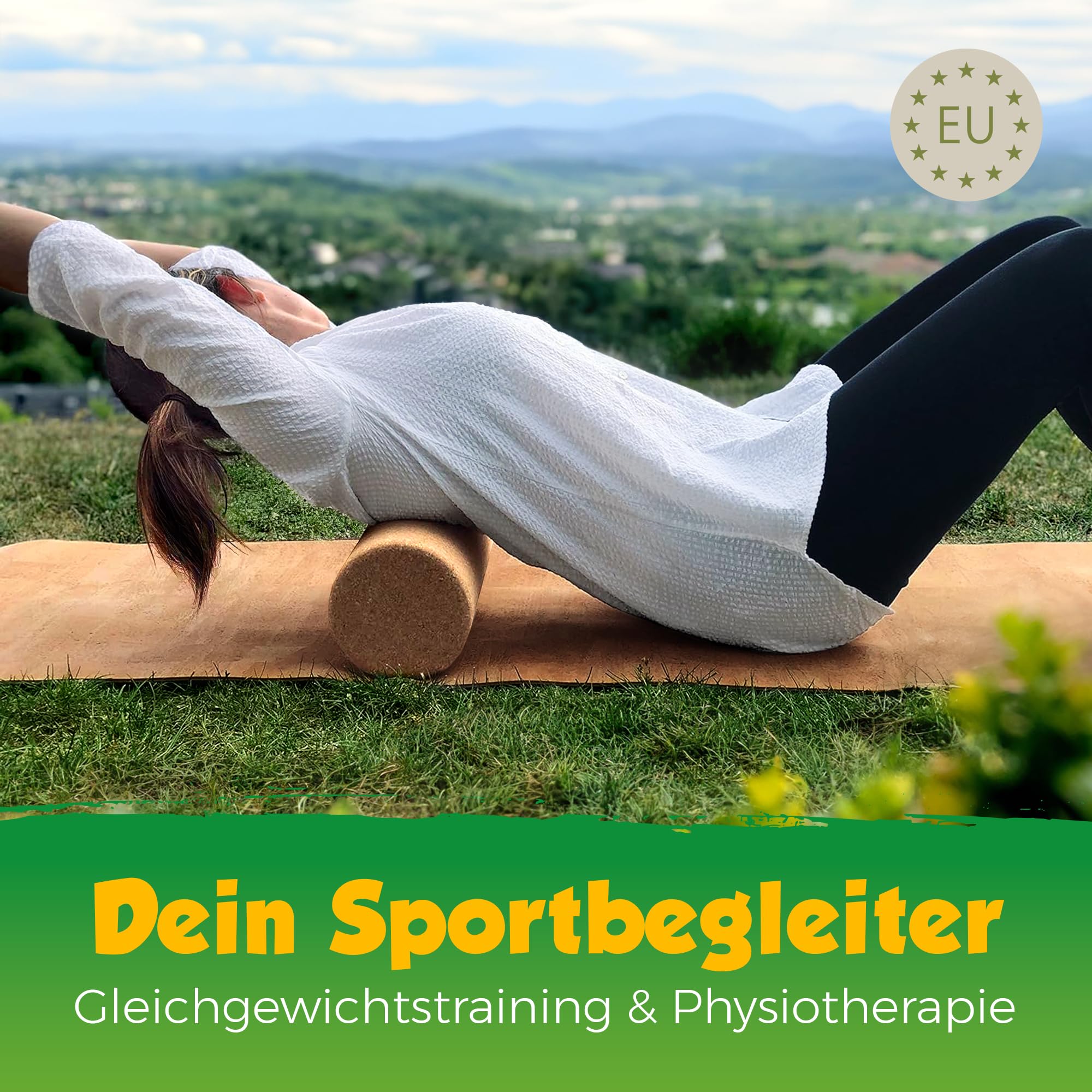 Faszienrolle aus Kork XL – Selbstmassage-Rolle für die Faszien – Fitnessrolle für Yoga Pilates Gymnastik Physiotherapie – Trainingsgerät zur Stärkung des Bindegewebes | 45 cm lang, Durchmesser 15 cm