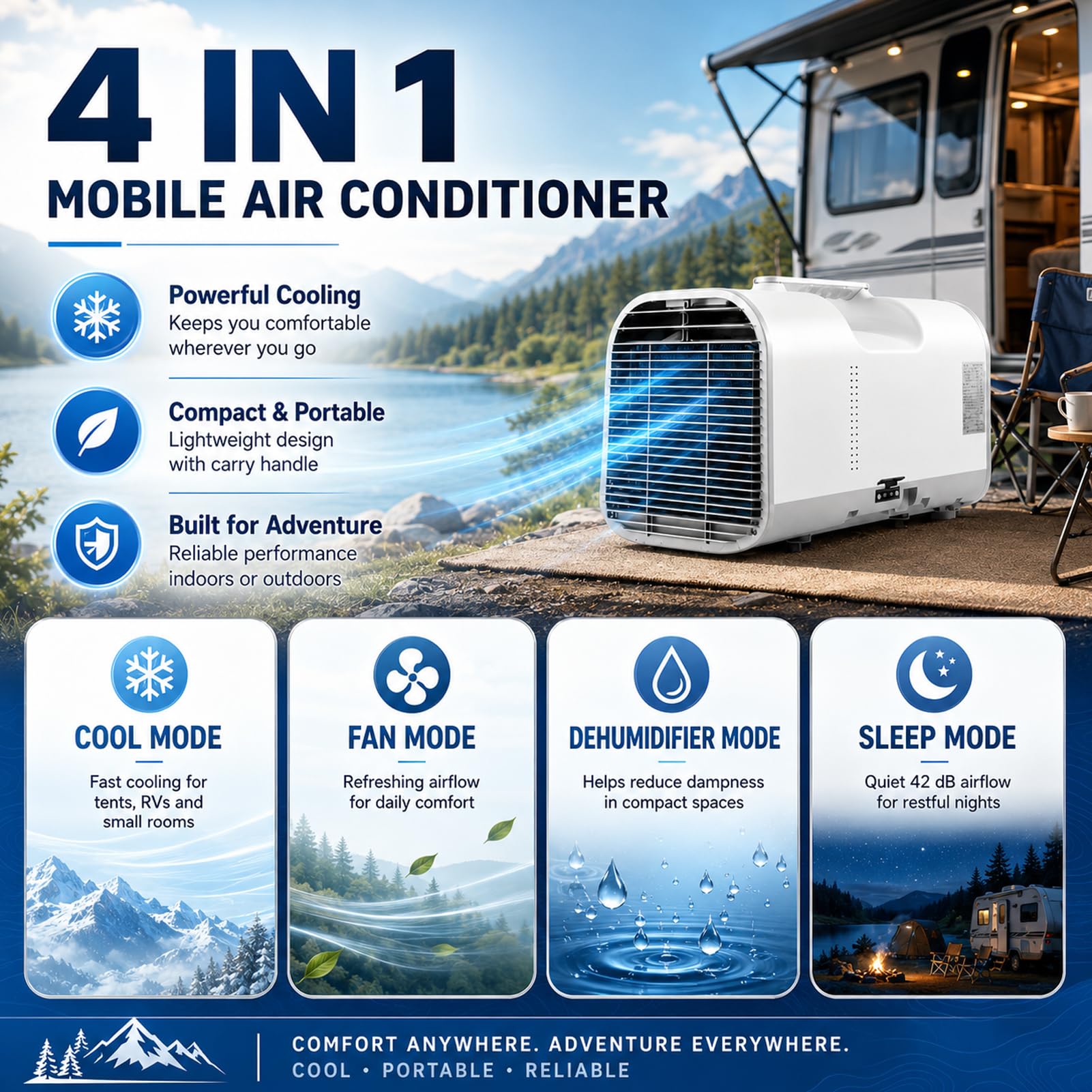 Przenośny klimatyzator mobilny 4400/5100 BTU, mały kompaktowy klimatyzator 4 w 1 z osuszaczem, 3-biegowy wentylator i timer, chłodzenie powietrza do domu, biura, na kemping
