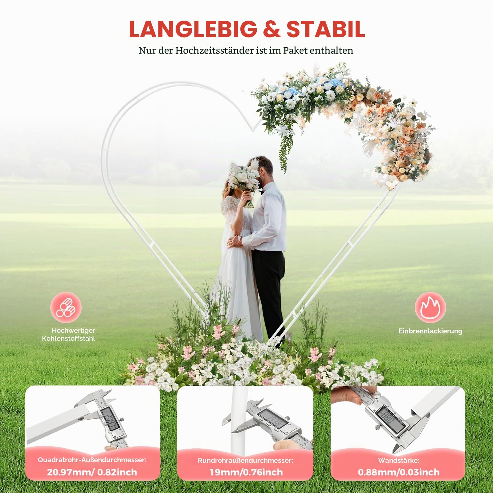 Herz Bogen 2m×2.1m, Ballonbogen Gestell mit Tragfähigkeit von 22.05lbs, Traubogen für Hochzeit, Babyparty und Jubiläum