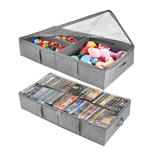 2-Pack Under Bed Toy Storage Boxes, Grey Toy Organizer with