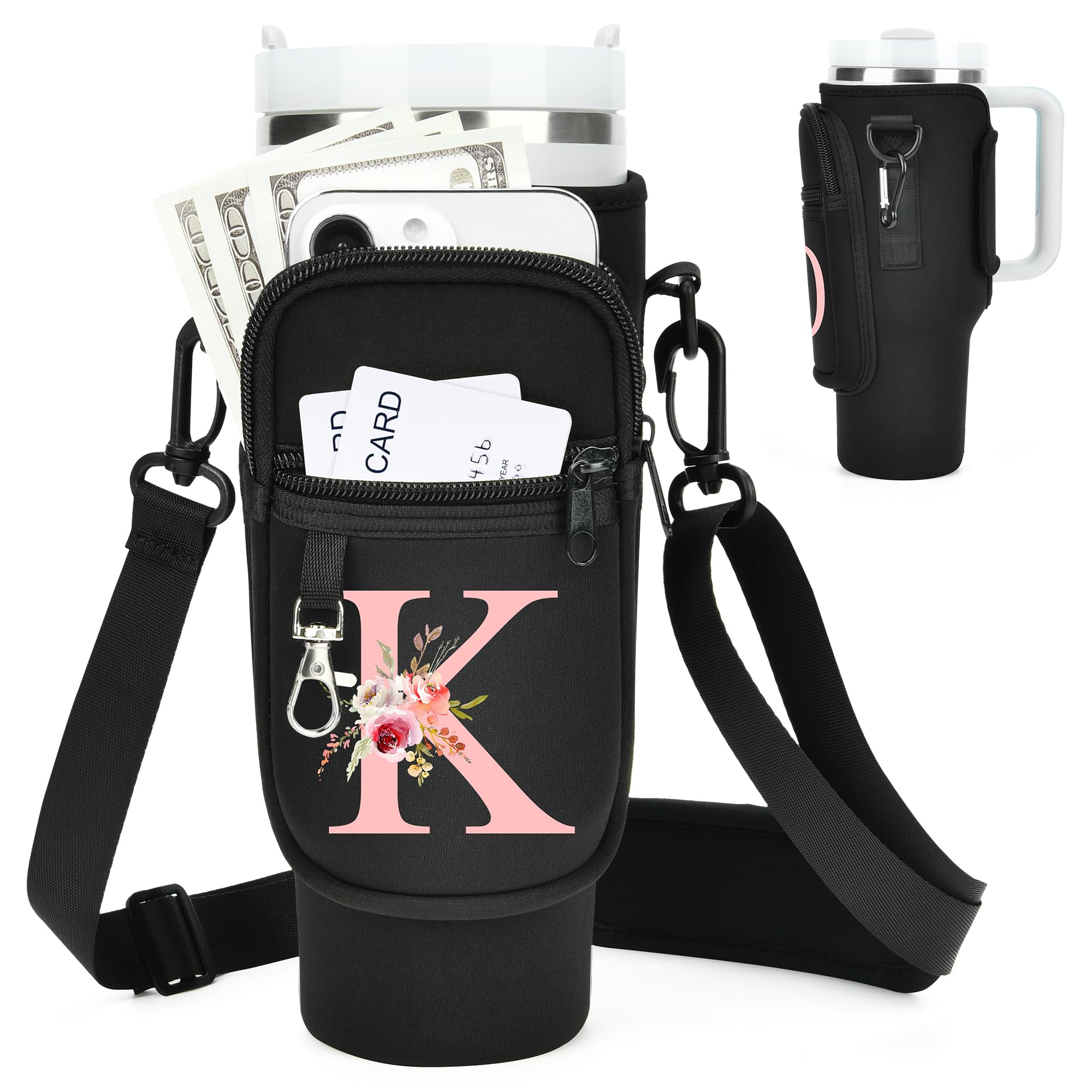 Initial Water Bottle Holder with Strap for Stanley Cup Accessories 40 oz/Simple Modern Tu…