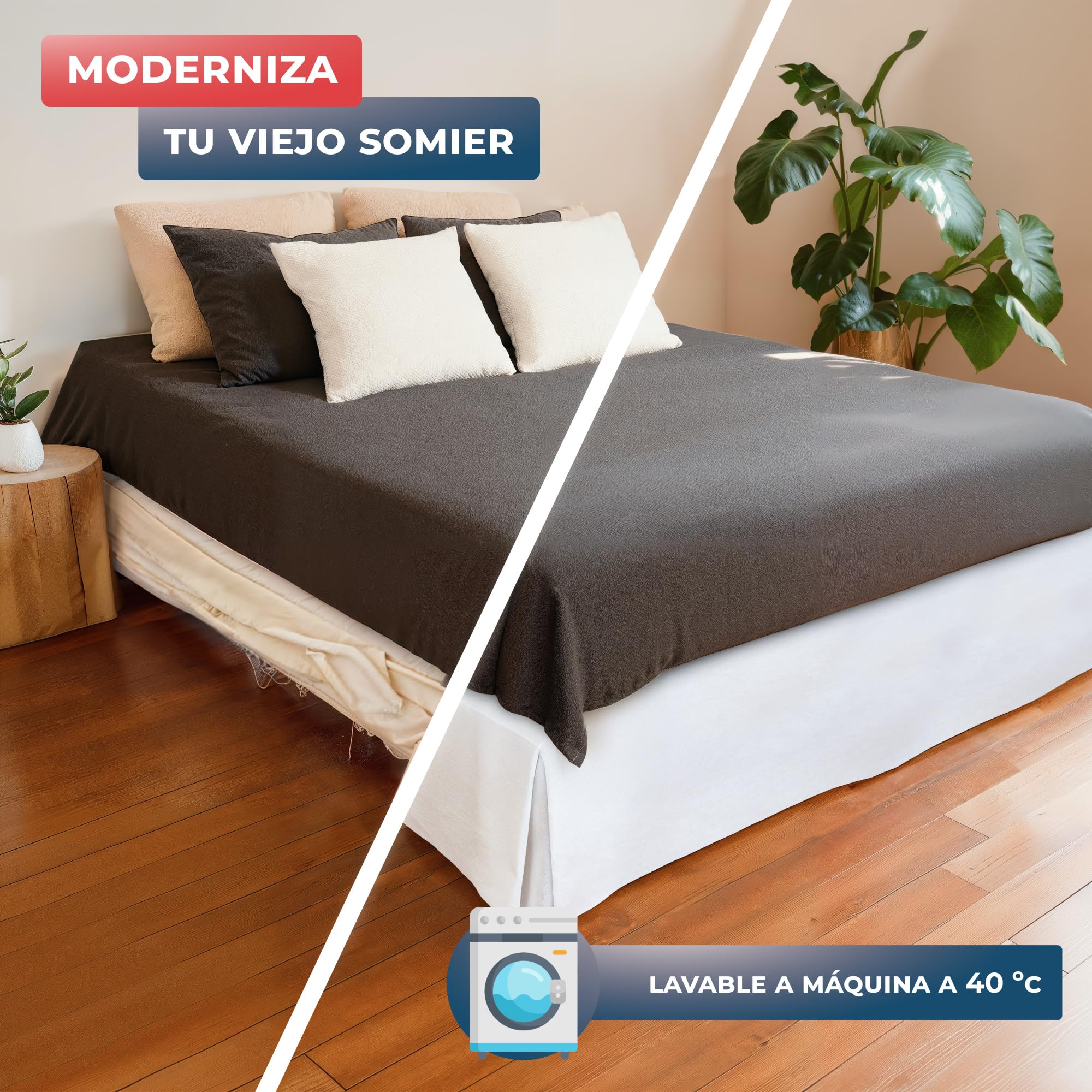 Wrappybag Falda de Cama Cubrecanapé 180 x 200 cm – Funda Somier con Faldones de Cama Largos hasta el Suelo – Renueva, Protege y Cubre tu Somier – Color Blanco – 8 Tamaños