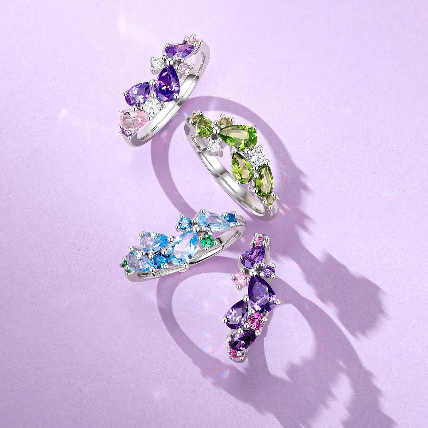 FANCIME Wisteria Whisper Ring White Gold Plated Sterling Silver Multiple Gemstone Cuts Ring Fine Jewelry Birthday Wedding Party Prom Mothers Day Gifts for Women Her Bride Bridesmaid - Image 5