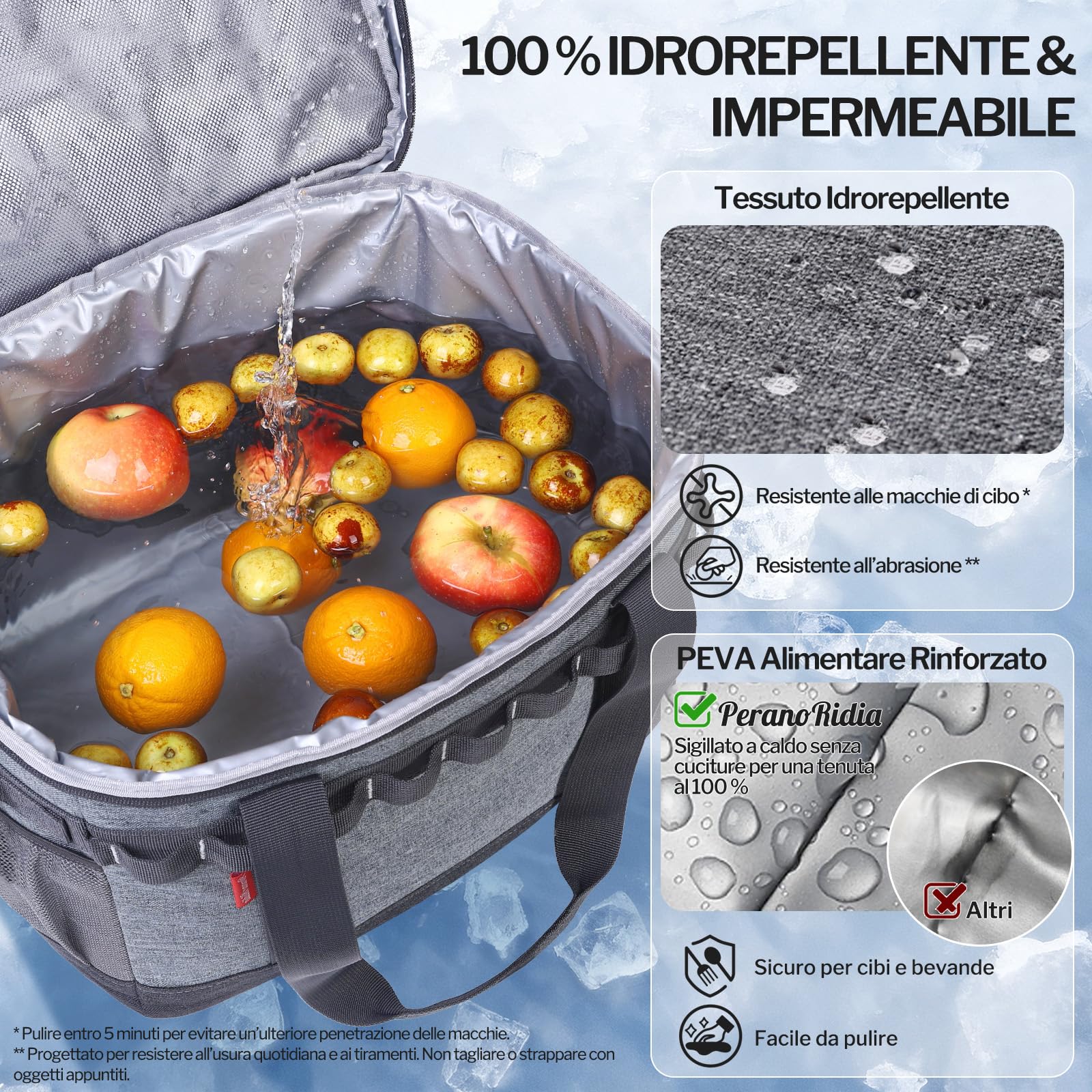 Borsa Termica 40L Raffreddamento 12 Ore Cooler Bag Portatile Manici Multipli