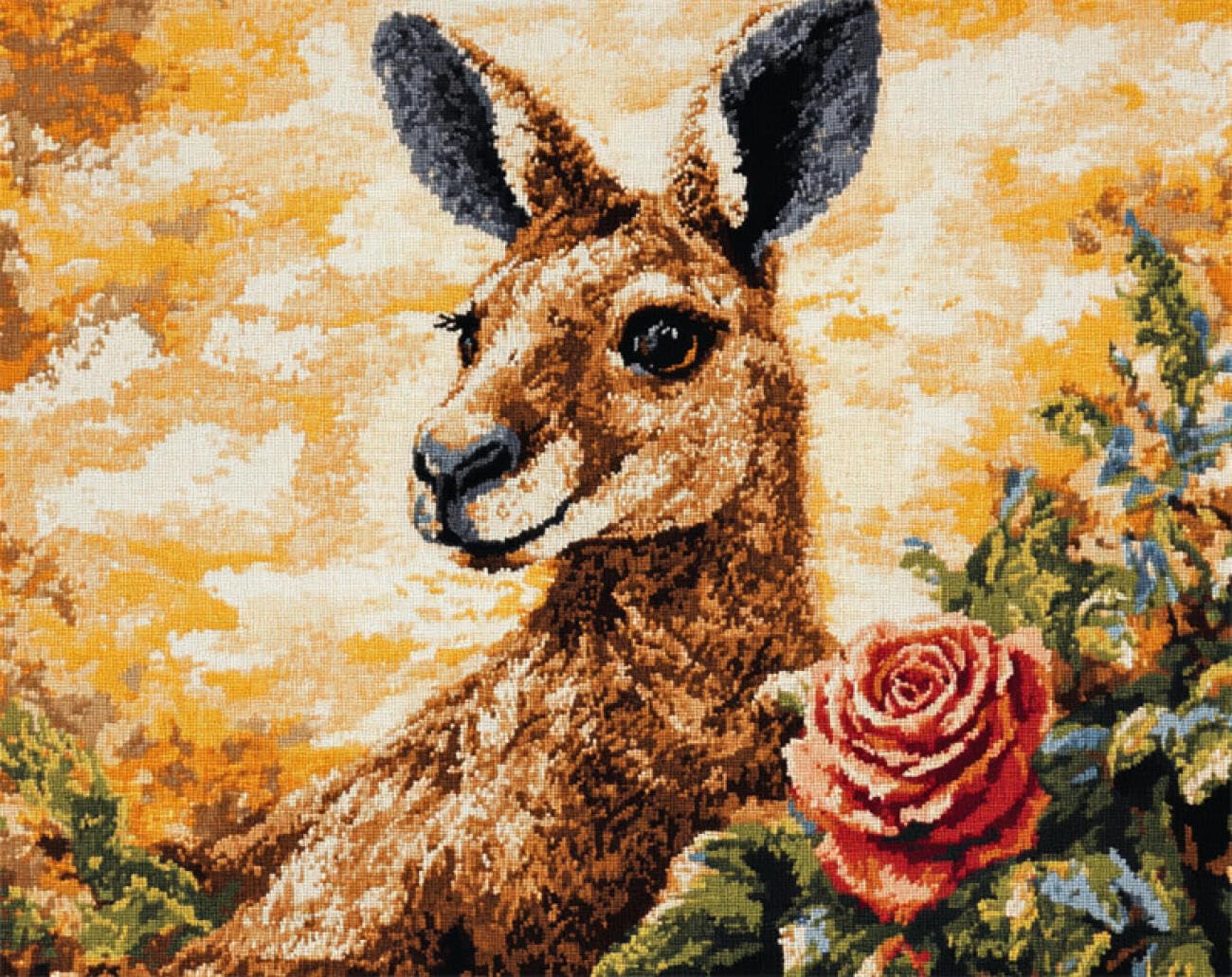 AMBATTERY Animal Tapestry Kit Cartoon Kangaroo Carpet Rug Making Kit，Cross Stitch Embroidery Kits Needlework Crafts for Home Decor 33x45in