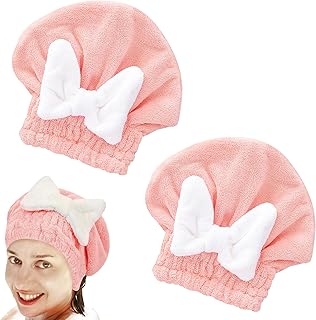 Biiange 2 Pcs Absorbent Hair Drying Towel Hat Quick Dry Hair Towel Cap with Bow-Knot Reusable Fluffy Bathing Shower Turban... Price In India