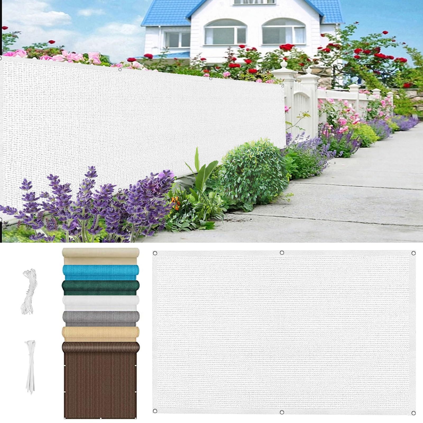 Osłona Ekranu Chroniąca Balkon 135 x 725 cm Wentylowana Panele Ogrodzeniowe Ogrodowe Z Sznurkiem Do Zewnętrznego Ogrodu Balkonowego, Biały