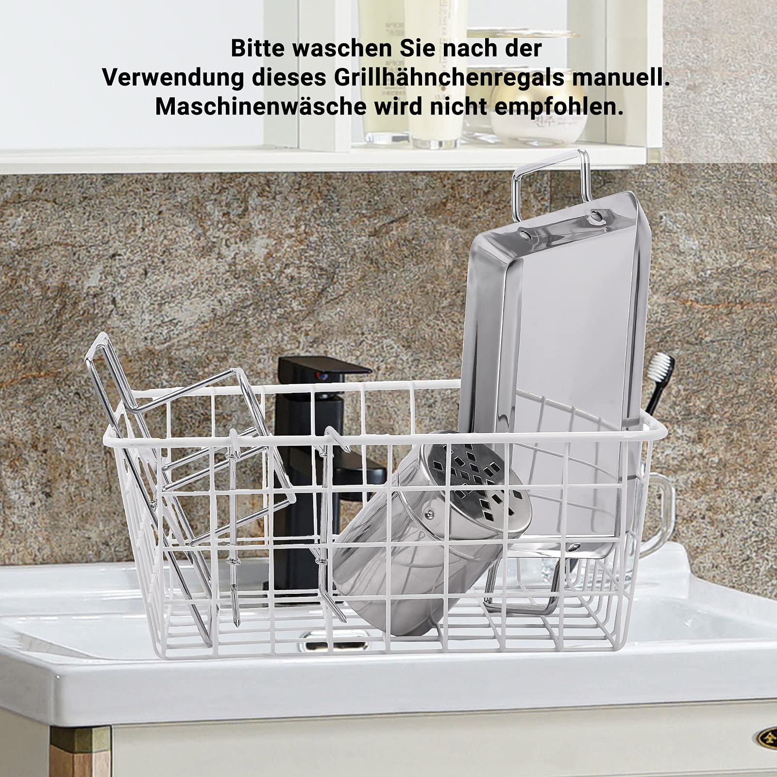 AMOZO Hähnchenbräter - Edelstahl Hähnchenhalter - Bierdose für Hähnchengrill - Grillzubehör für Barbecue, für Grill im Freien, Ofen - BBQ Accessoire mit 4 Gemüsespießen (KJJ-0001)