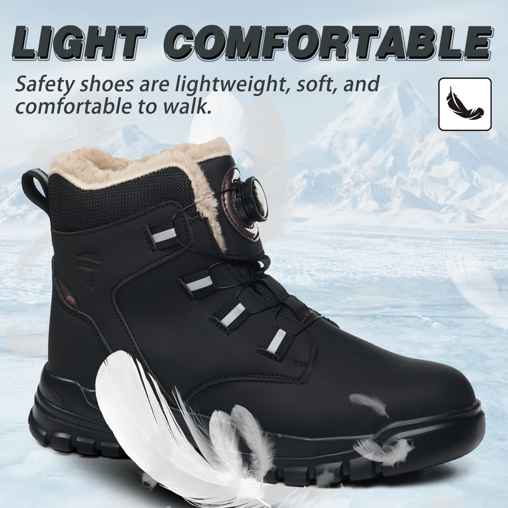 KOIFISH Arbeitsschuhe Herren Damen Winter Sicherheitsstiefel Warm Gefütterte Sicherheitsschuhe Leicht Komfort Stahlkappenschuhe mit Drehverschluss