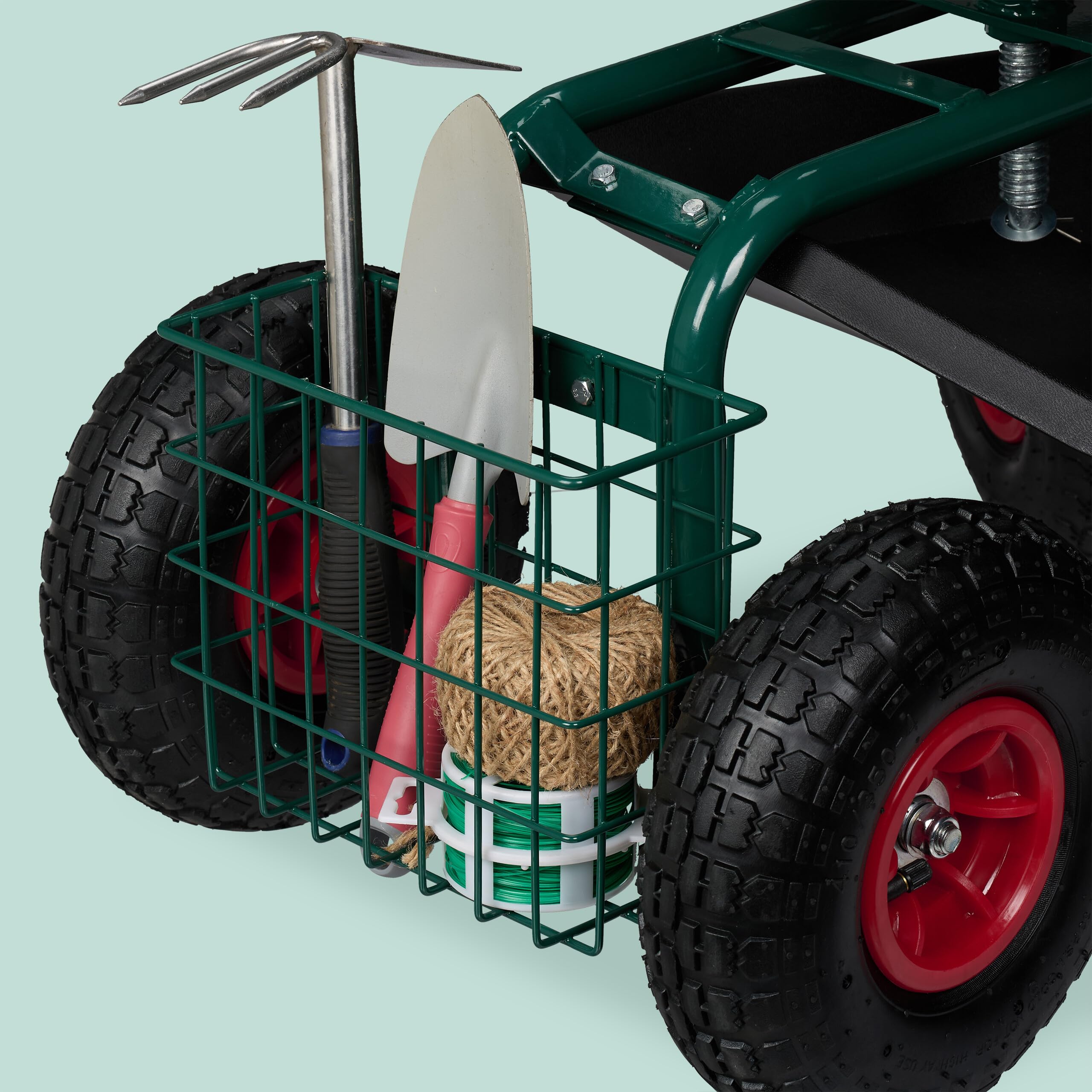 Relaxdays Siège Roulant de Jardin, Hauteur réglable, 150 kg, Accessoire Jardinage, Roues pneumatiques, Vert