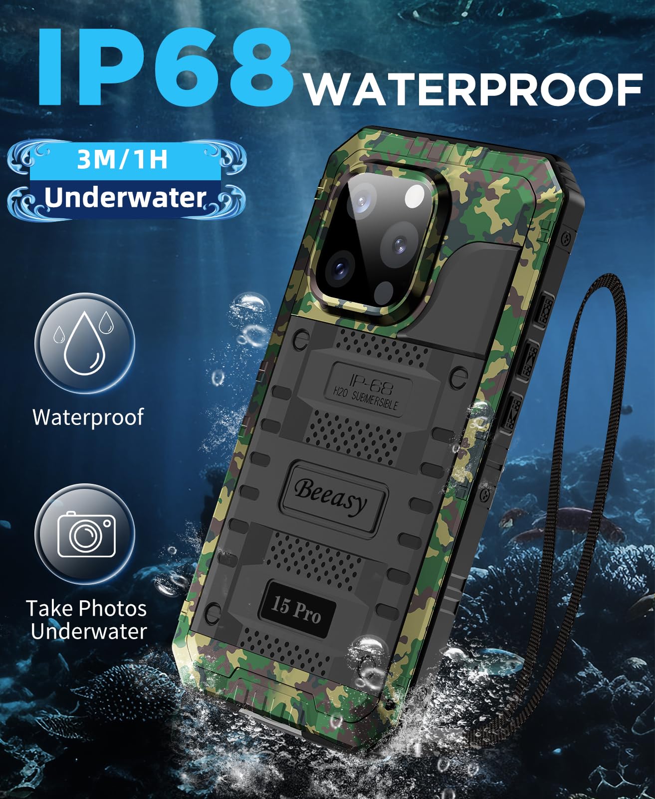 Beeasy for iPhone 15 Pro Case Waterproof Heavy Duty Tough Metal Armour Cover Shockproof Dustproof Built-in Screen Protector - Image 3