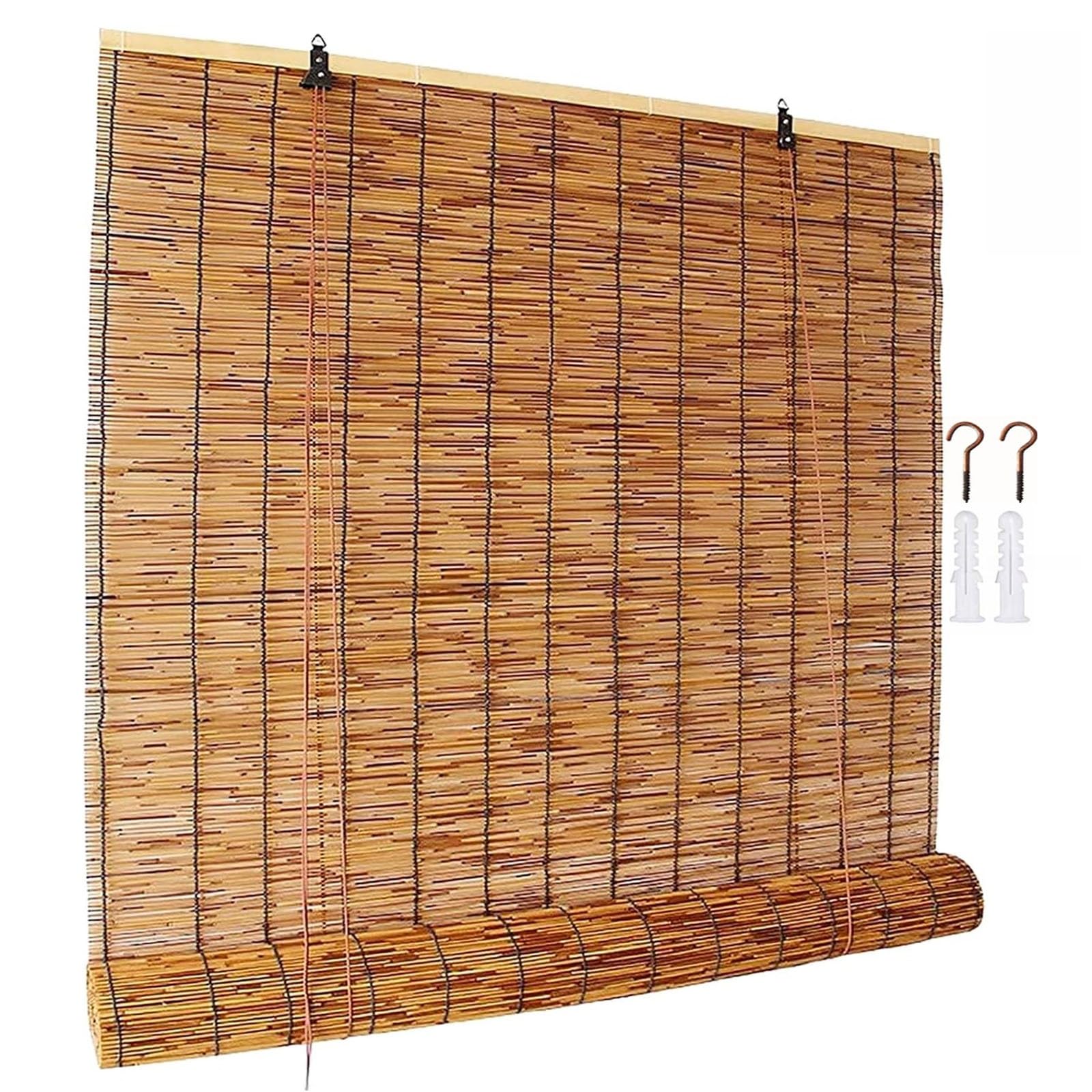 Bambusrollo 160 cm 70 cm 166 cm 90 cm 75 cm 100 cm breit Bambus Rollo Outdoor Balkon Sonnenschutz Sichtschutz ohne Bohren(braune,85W x 240H cm)