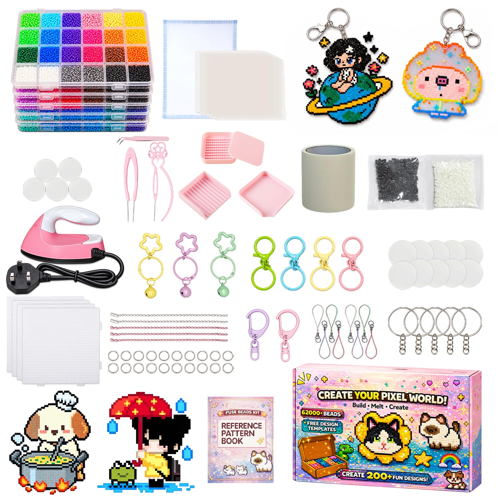 Zyluria Fuse Beads Kit 62000 Pieces, 2.6mm Iron Beads, 120 Colours