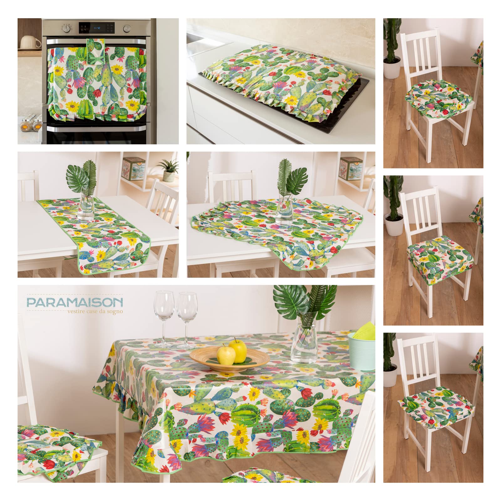 PARAMAISON Cuscini Coprisedia Shabby Chic Country Cactus, Volant ai Bordi, Imbottito, con Laccetti, Sfoderabile, 40x40 cm, Set da 6 pezzi