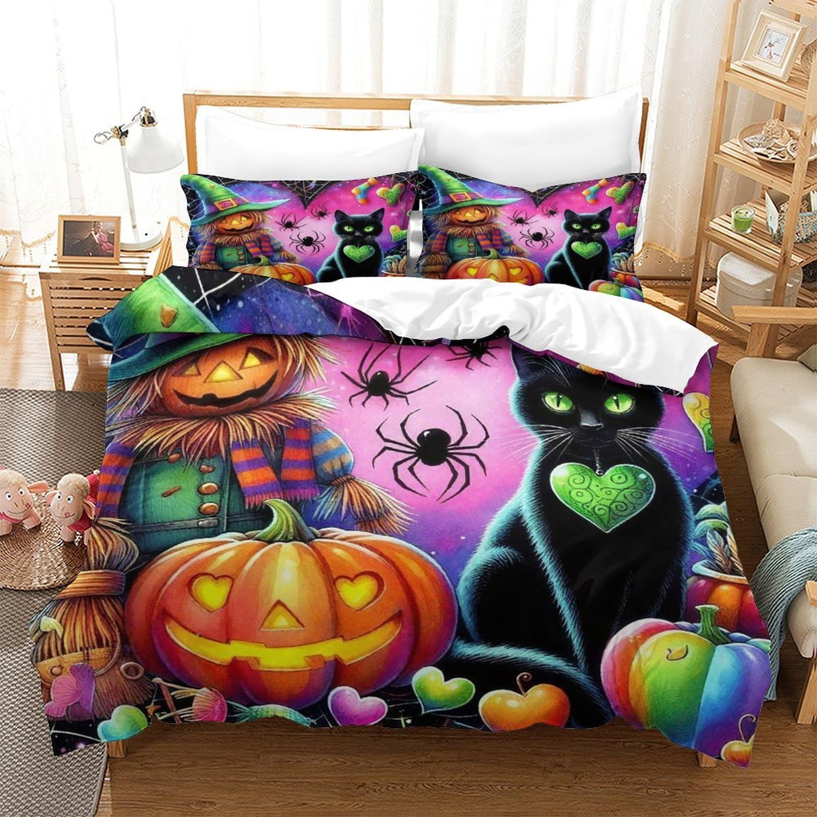 Qtivarlen Style Halloween Duvet Cover 3 Pcs With Pillowcases Bedding Microfiber With Zipper Closure Ultrasoft Closure Breathable Double（200X200cm）