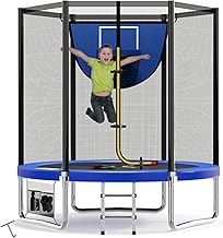 Devoko Outdoor Trampoline for Children Ø 183/228/305/366/427 cm, Trampolines for Children with Shoe Mesh, Ladder, Safety Net, Load Capacity 50-150 kg