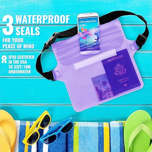 Miniatura 3 de Bolsa impermeable con correa de cintura (paquete de 2)  Accesorios de playa la mejor manera de mantener su teléfono y objetos de valor seguros y