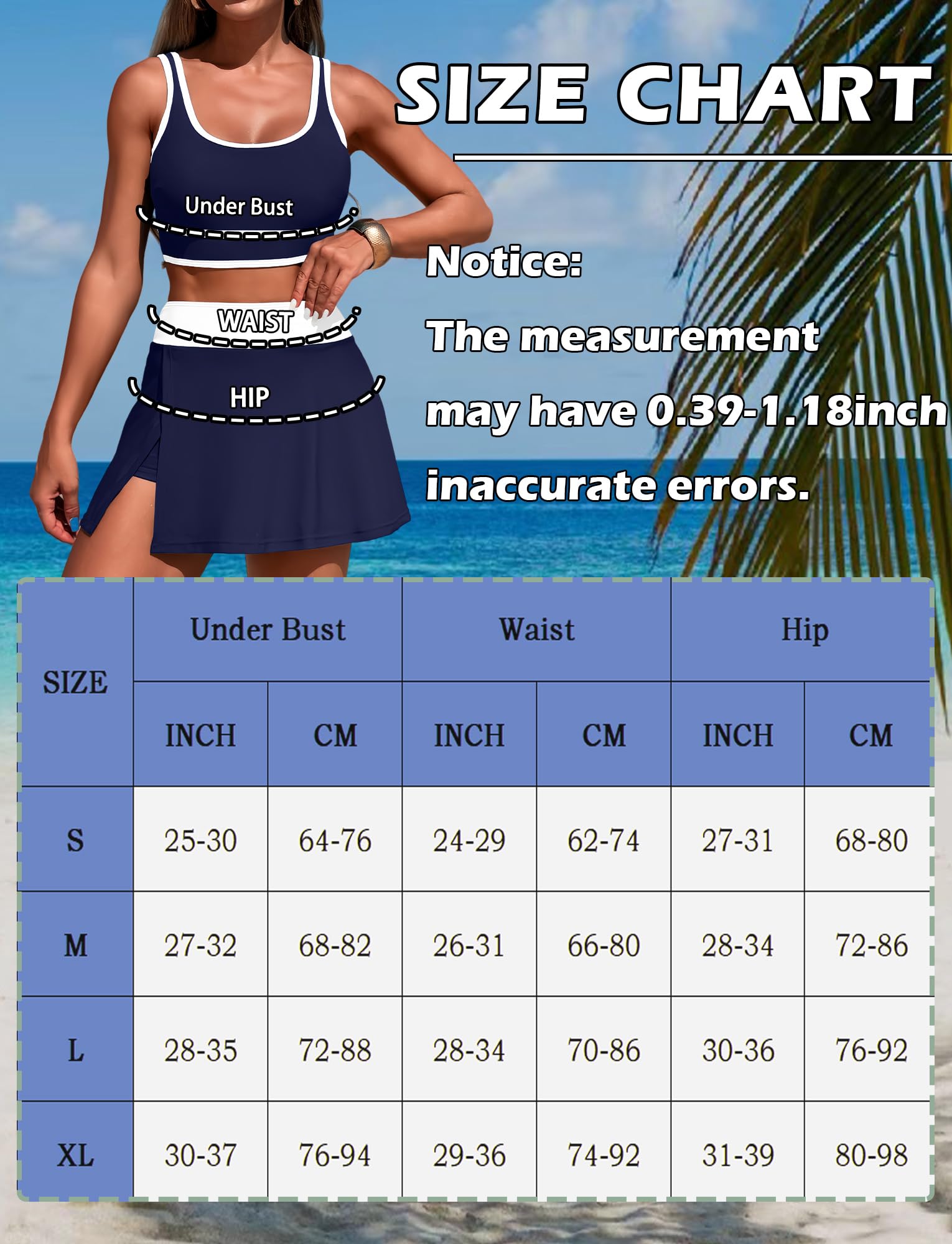 SEAUR Conjunto de bikini para mujer, tankini push up, traje de baño modesto, traje de surf, camiseta de erupción, traje de baño de dos piezas, falda de tenis, S, M, L, XL