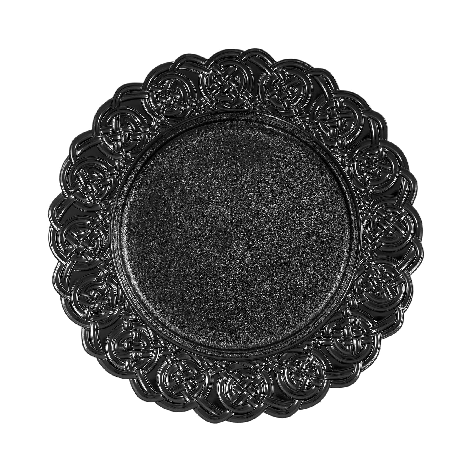 NEATOOM 100 Pcs Charger Plates Set, 13 Inch Round Decorative Plastic Dinner Plates with Elegant Embossed Edge for Weddings, Parties, Banquets (Black)