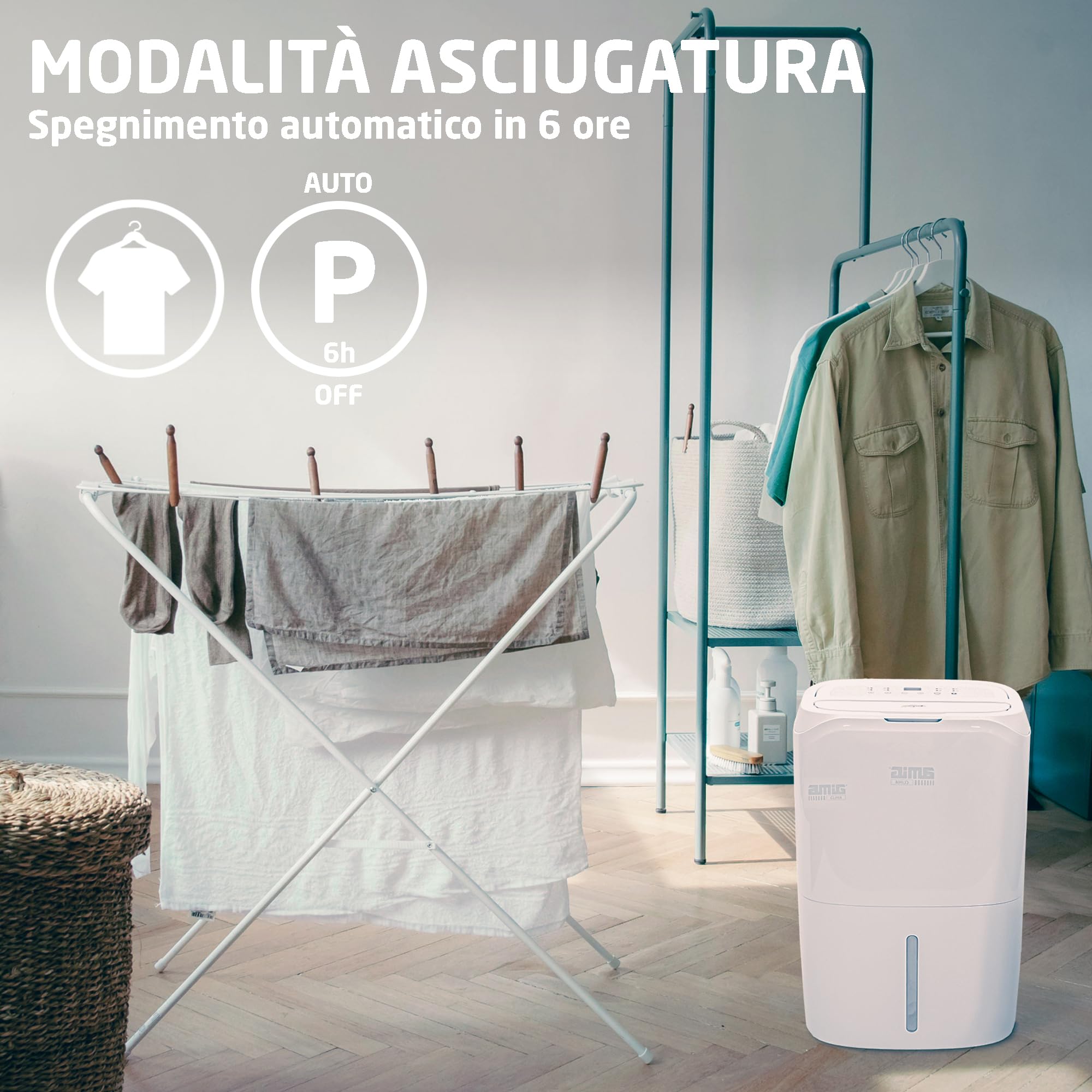 Amig Osuszacz powietrza MIST - Pojemność 25 l/dzień - Wysuwany zbiornik 5,5 l - Regulacja wilgotności i timer - 36 x 28 x 56 cm - 370 W - zasięg 170 m3/h - Cichy 46 dB - Suszenie ubrań