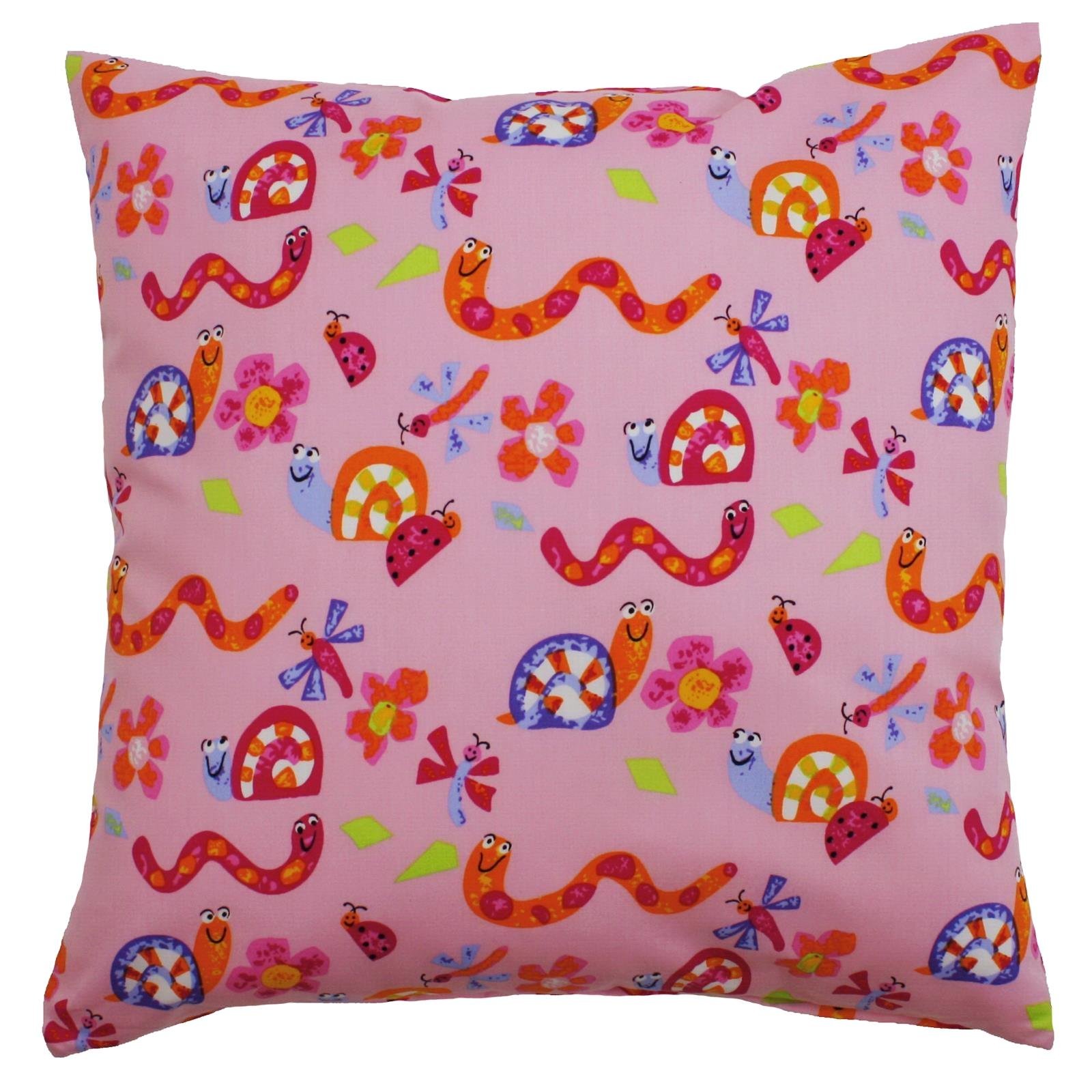 Hans-Textil-ShopPillowcase 40 x 40 cm Worm Snail Butterfly Flowers Cotton (Pink)