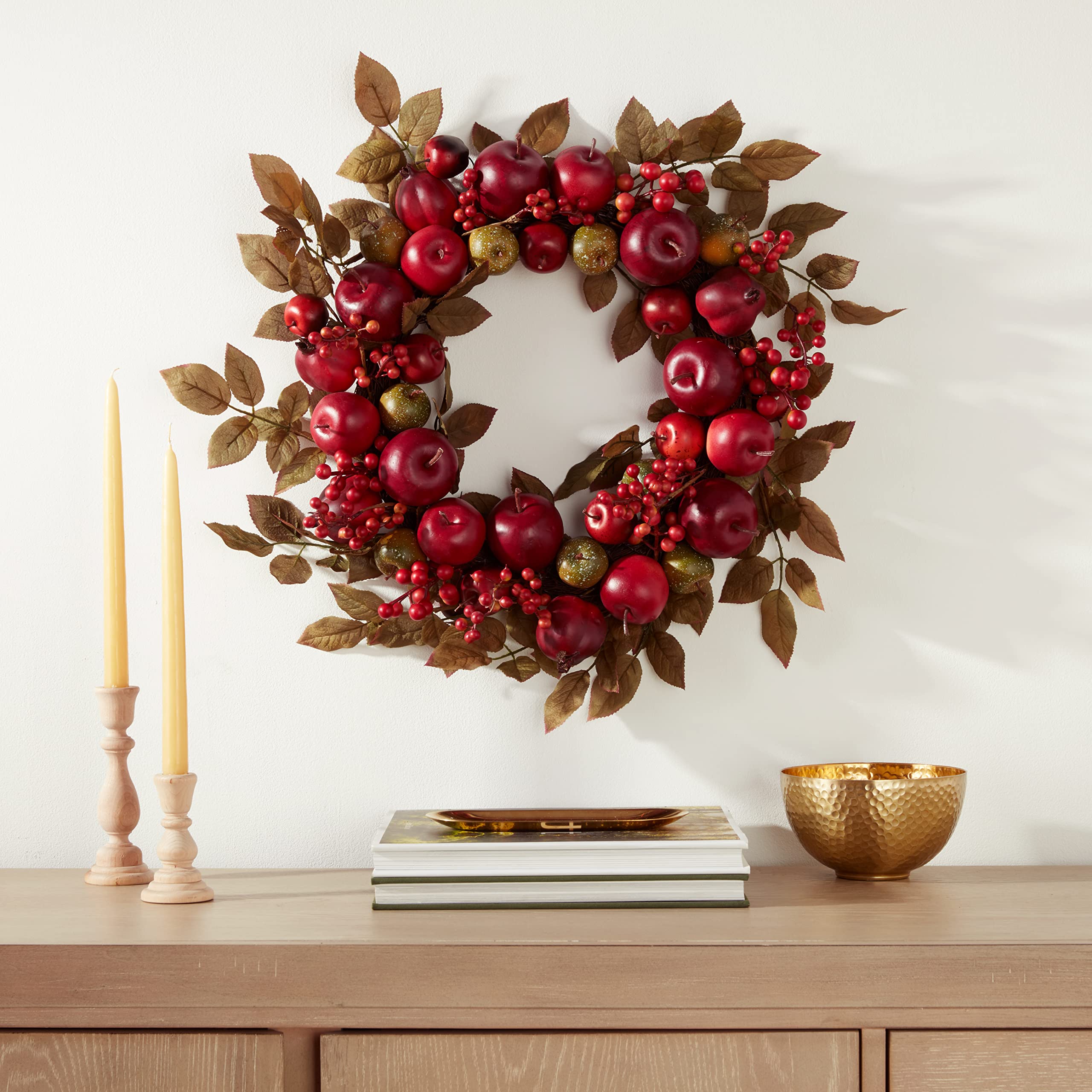 Worth Imports Mixed Pomegranite & Leaf 24" Apple Pomegranite Wreath On Natural Twig Base