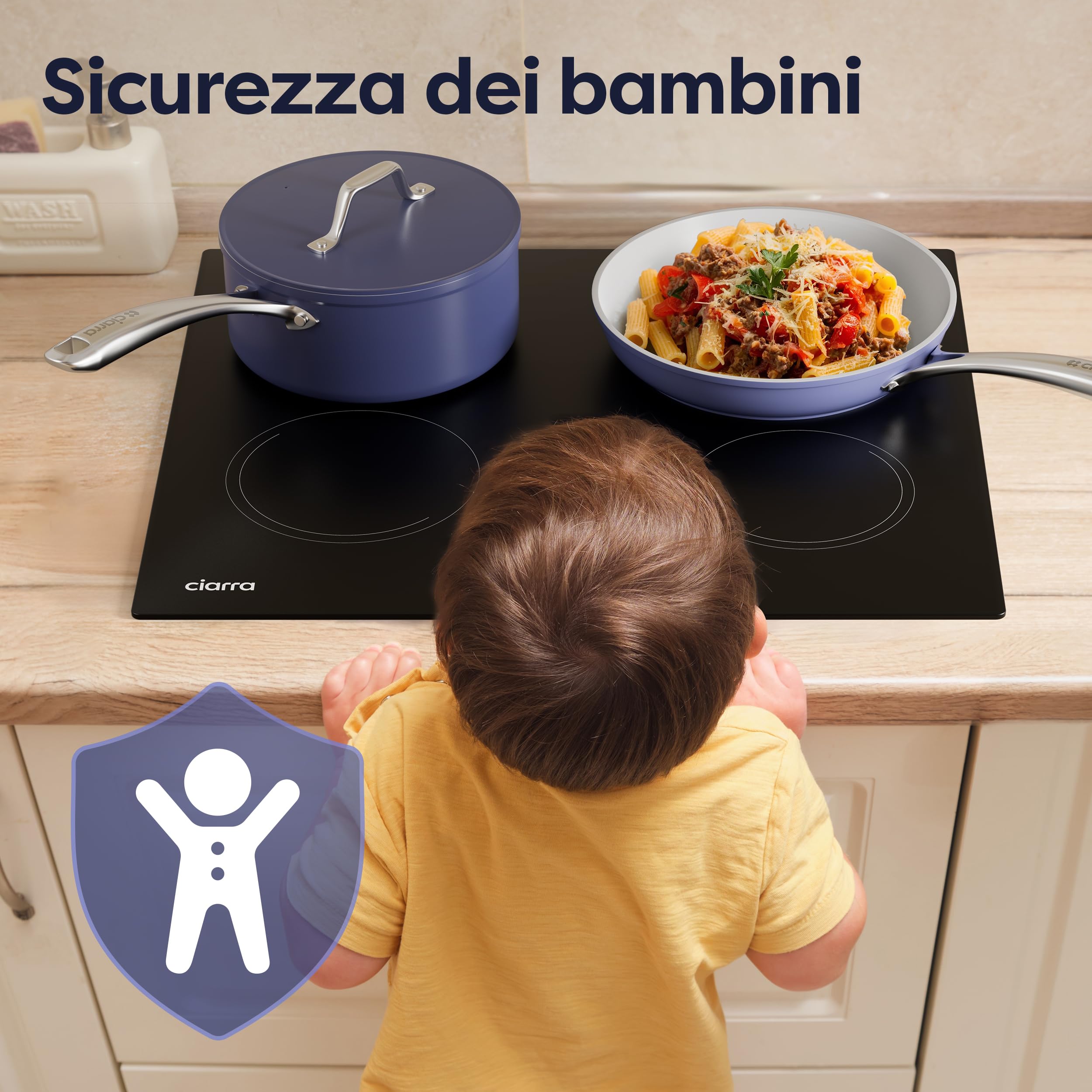 CIARRA Piano Induzione 4 Fuochi, Tavolo Da Piano Cottura Incasso, Controllo Tattile a 9 Livelli, Timer di Cottura - CABBIH4-E
