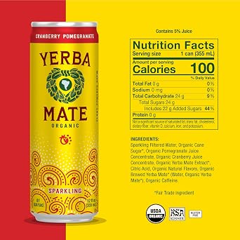 Yerba Madre Organic Yerba Mate Clean Energy Drink Alternative Bundle, Cranberry Pomegranate & Grapefruit Ginger Flavors, 12 Oz (Pack of 24), 80mg Natural Caffeine, Smooth Energy & Focus
