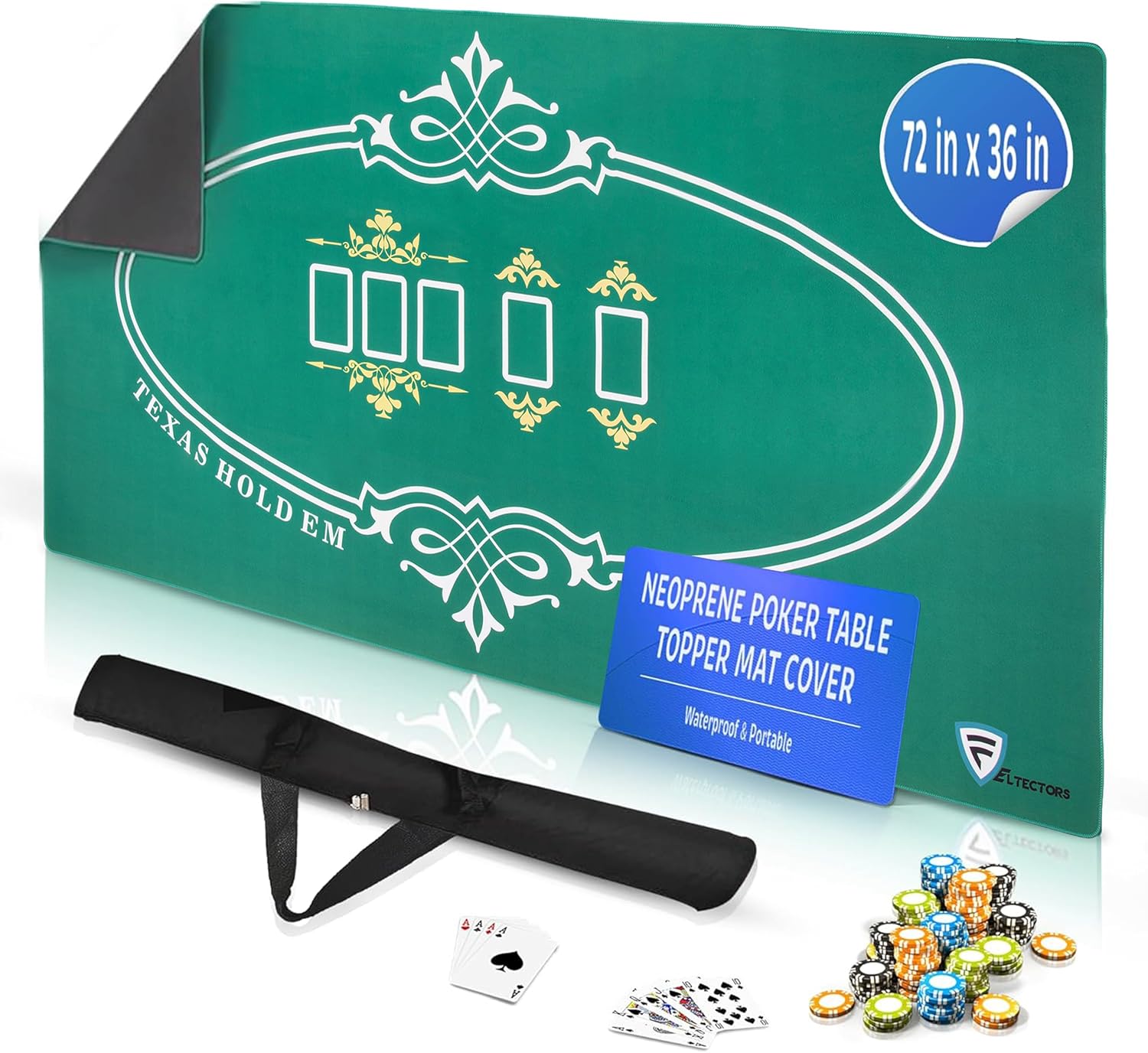Feltectors Poker Table Top Mat 72" x 36" Neoprene Table Topper for Texas Holdem 10