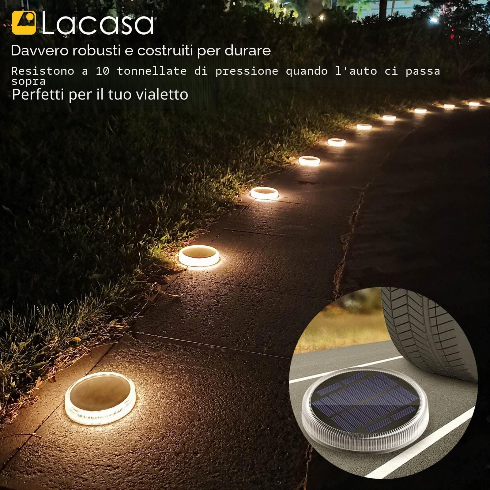 Luci Solari da Giardino, Lampada Solare da Esterno, Luci di Sicurezza Faretto per Ponte Vialetto Passerella Percorso Scale Piazza Cortile Auto On/Off - Bianco caldo 4pcs