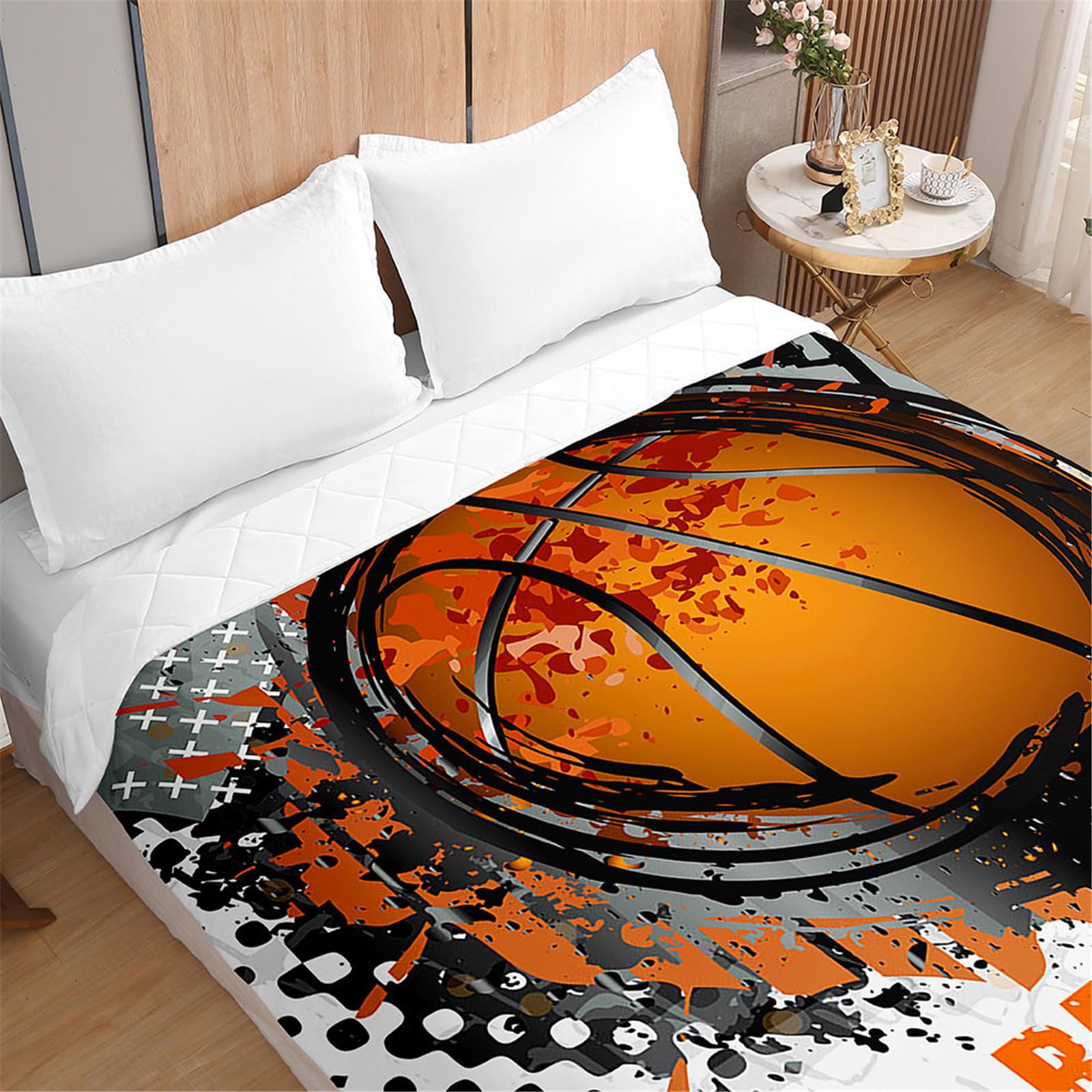 Odot Colcha Bouti Cama 90/135/150 Invierno, Baloncesto Impresión Acolchada Colchas Cubre Cama Individual o Matrimonio Multiusos Ligera y Suave Colcha Cama (150x200cm,Graffiti Gris)
