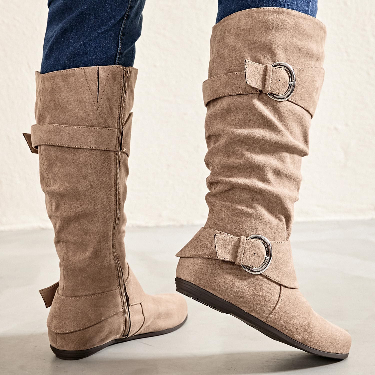 Luoika Women's Extra Wide Calf Knee High Slouchy Boots, Wide Width Tall Boots with Flat Heel Side Zipper. - Image 3