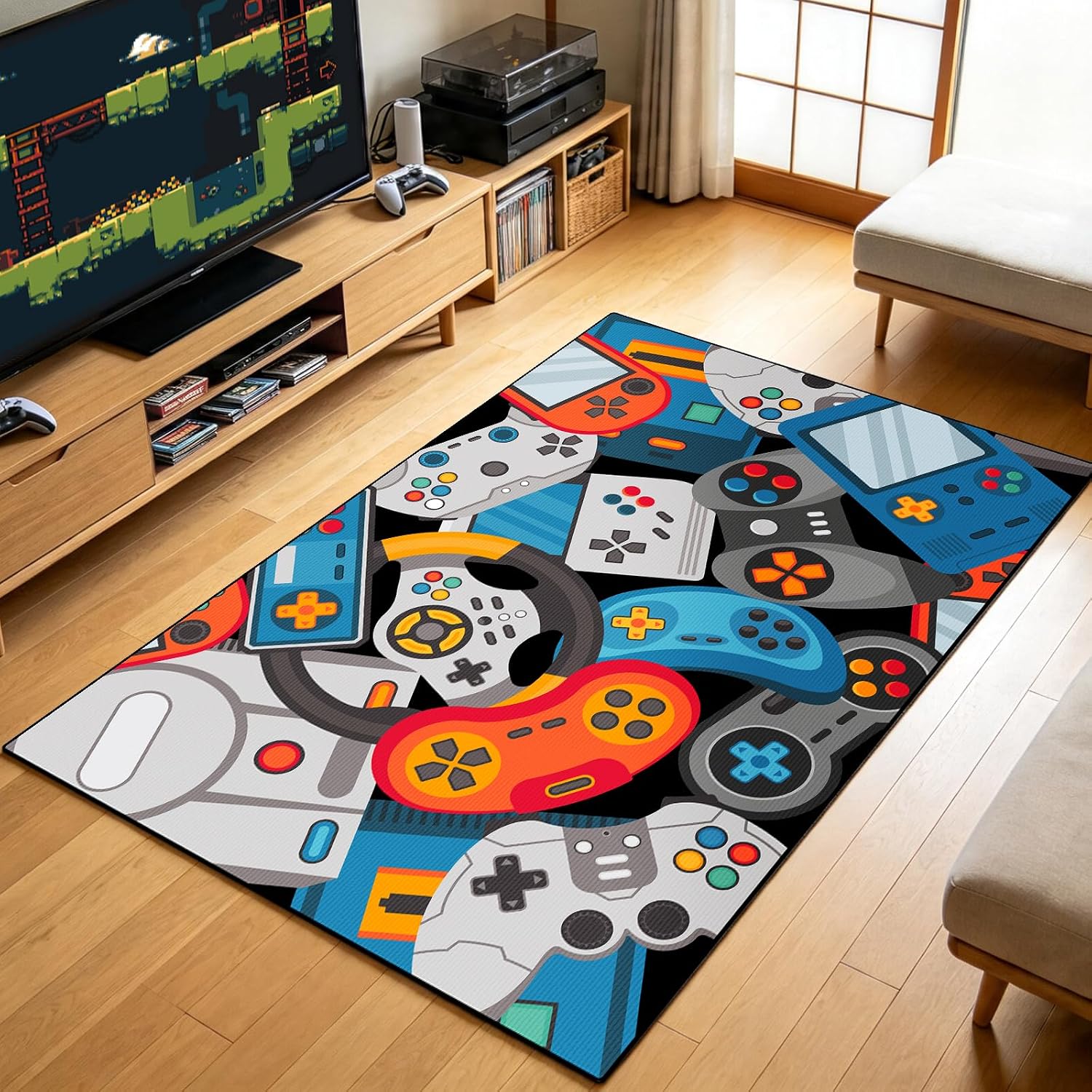 Game Area Rug Teen Boys Carpet, 3D Gaming Rugs Gamepad Controller Mat for Boys Girls Bedroom Playroom, Non-Slip Gamer Rugs Children Gaming Area Rugs (Blue, 60" x 40")