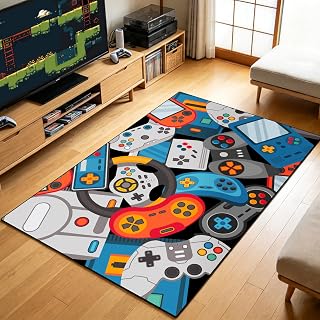 Game Area Rug Teen Boys Carpet, 3D Gaming Rugs Gamepad Controller Mat for Boys Girls Bedroom Playroom, Non-Slip Gamer Rugs Children Gaming Area Rugs (79" x 59", Blue)