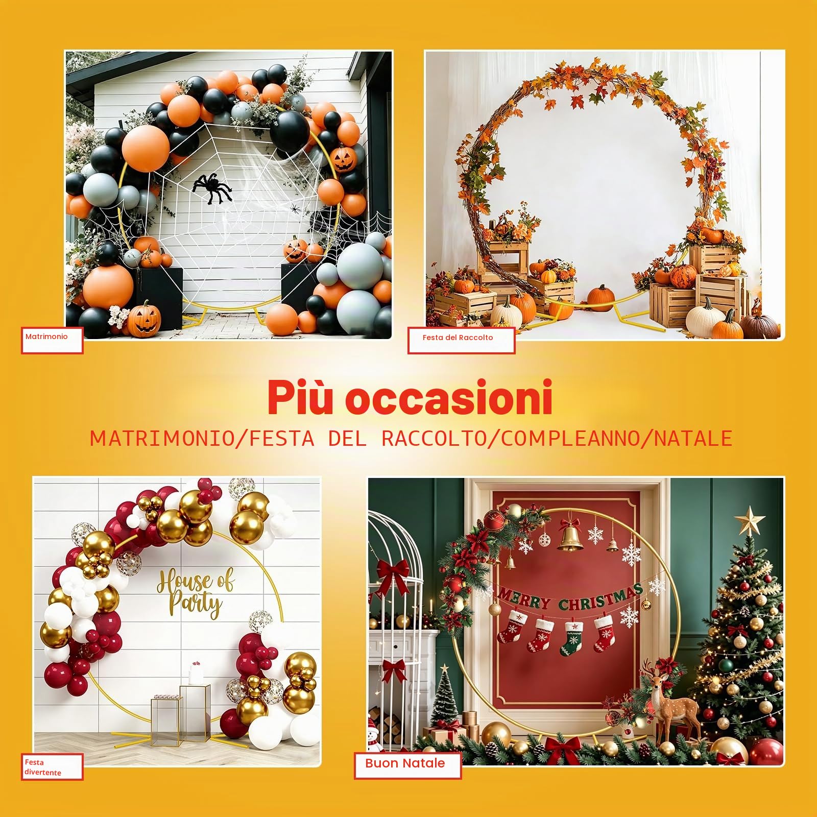 Kit per arco di palloncini, in metallo dorato, rotondo (2 m), struttura circolare utilizzabile come sfondo per feste di compleanno, addio al nubilato, laurea e servizi fotografici