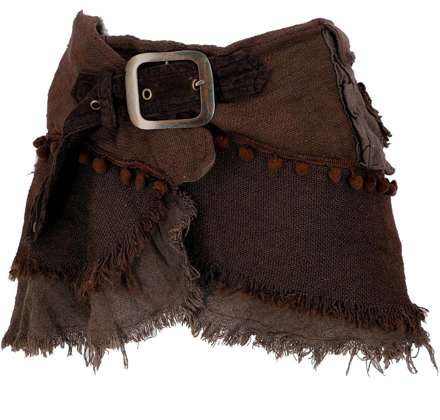 Goa Minirock, Wickelrock, Tribal Cacheur, Lagenrock, Damen, naturweiß | Kurzer Lagenrock, 100% Baumwolle, Slim Passform, Reißverschlusstasche, verspielte Bommeln, einzigartiges Design.