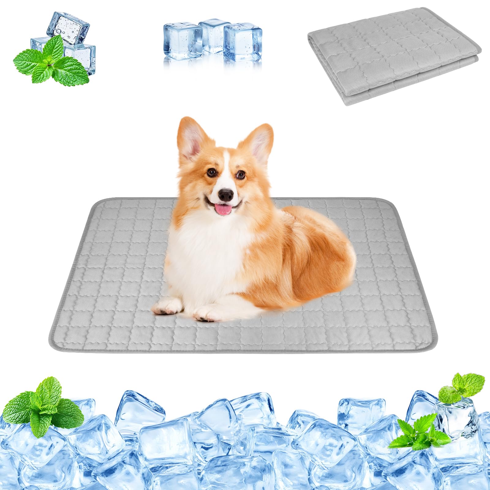 URAQT Dog Cooling Mat, 60x45cm Durable Self Cooling Pad, Durable Anti-Scratch Easy Fold Pet Cool Fabric Mat for Dogs and Cats in Hot Summer(Grey)