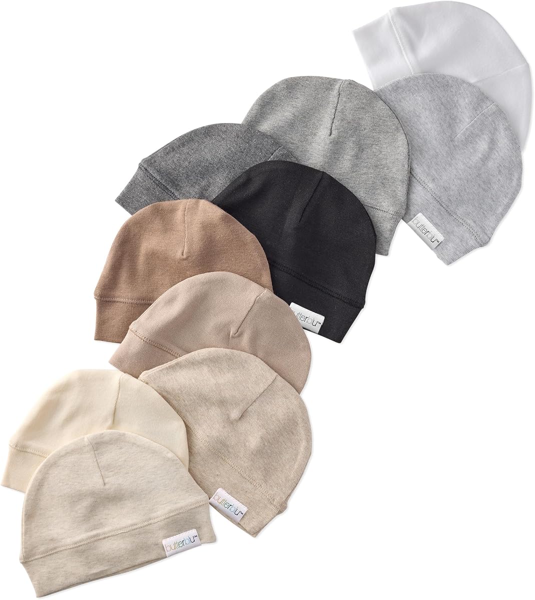 Charlie Paquete de 10 gorros Gorros 100% algodón orgánico | Algodón orgánico certificado GOTS para bebés niñas, niños, unisex, multicolor Hecho a juego con gorras