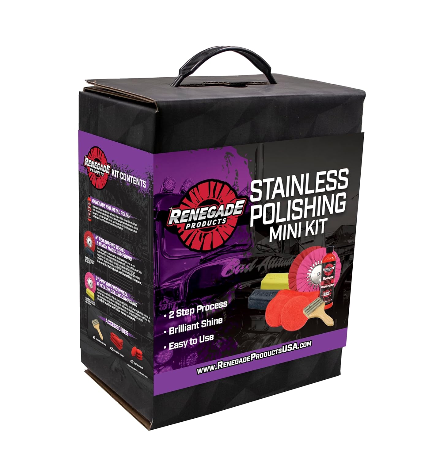 Renegade Products Stainless Polishing Mini Kit Complete with Buffing Wheels, Buffing Compounds, Microfibers & Rebel Red Liquid Hand Polish