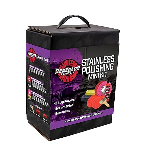 Renegade Products Mini kit de pulido de acero inoxidable completo con ruedas de pulido, compuestos de pulido, microfibras y esmalte de manos líquido