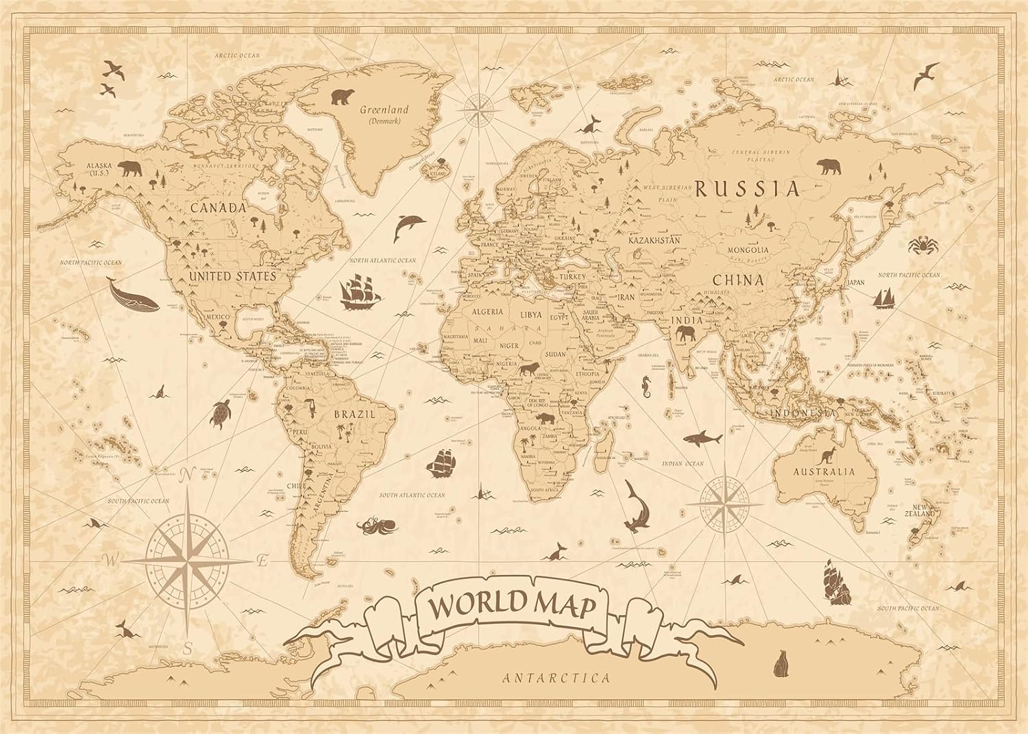 Amazon.com : BELECO Vintage World Map Backdrop Fabric 20x10ft Retro Old ...