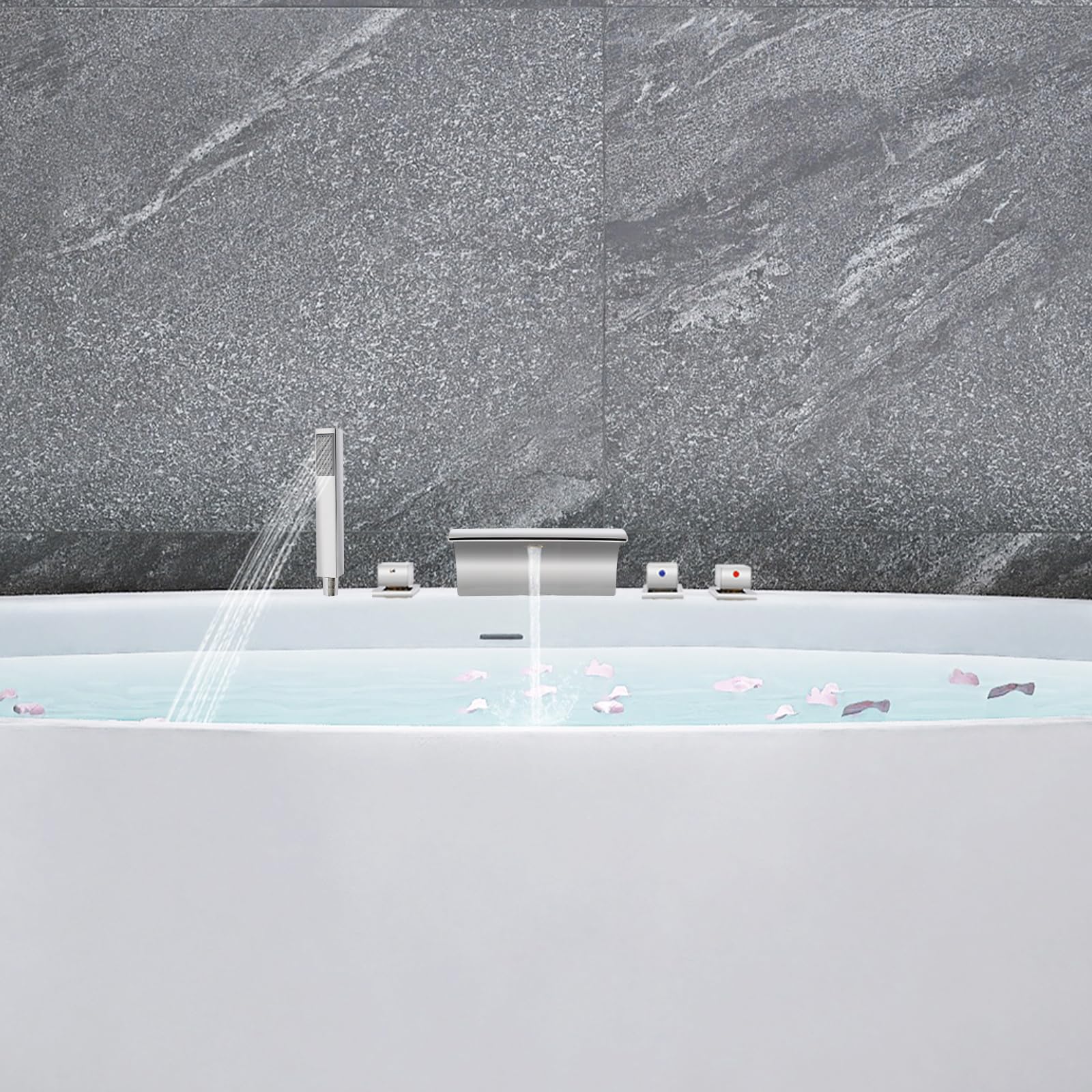 Robinet de baignoire cascade - Moderne - Lavabo à main - Robinet de salle de bain - Robinet mitigeur en laiton avec robinet et pommeau de douche