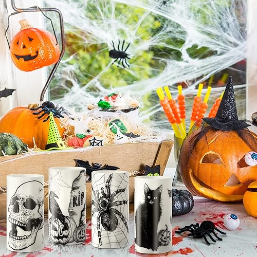 Miniatura 6 de Velas parpadeantes sin llama de Halloween, velas LED de pilar que funcionan con pilas, velas espeluznantes de Halloween, calabaza, araña, cráneo,