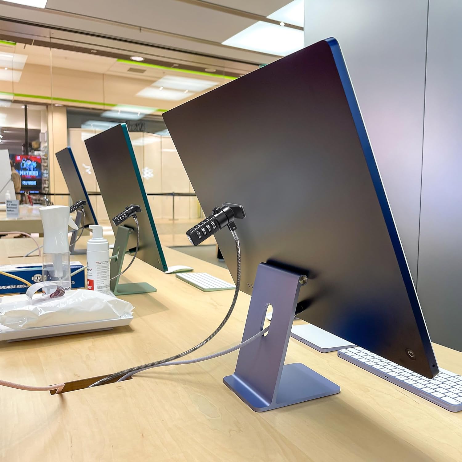 AboveTEK iPad Combination Lock Security Cable w/Adhesive Plates, 3-in-1 Universal Laptop Combination Cable Lock, Professional Laptop Security Lock