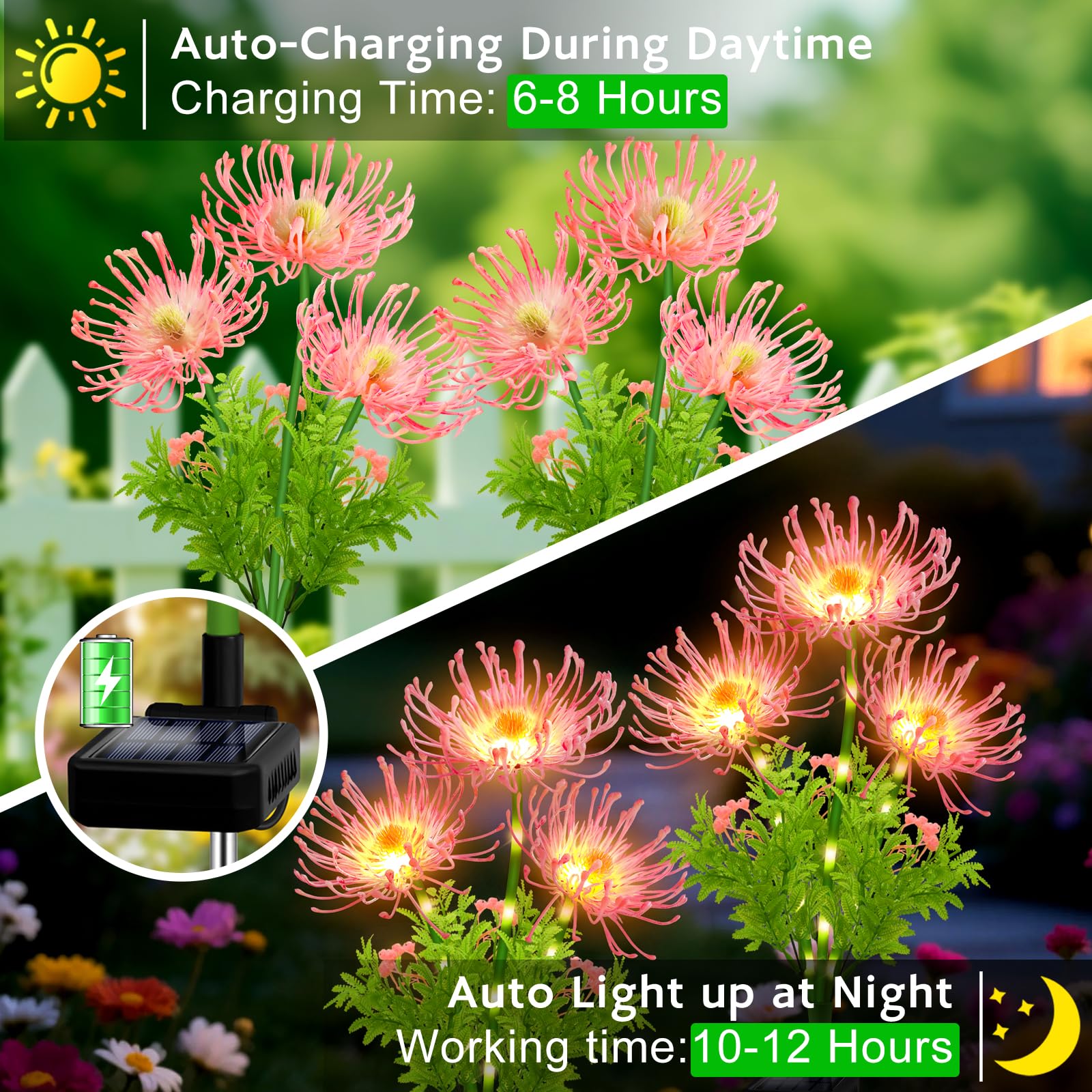 Luces solares para exteriores, lirio araña rosa, paquete de 4 luces de flores de jardín impermeables de 12 cabezas con tallos brillantes, decoración decorativa de patio y césped, regalos de Navidad y