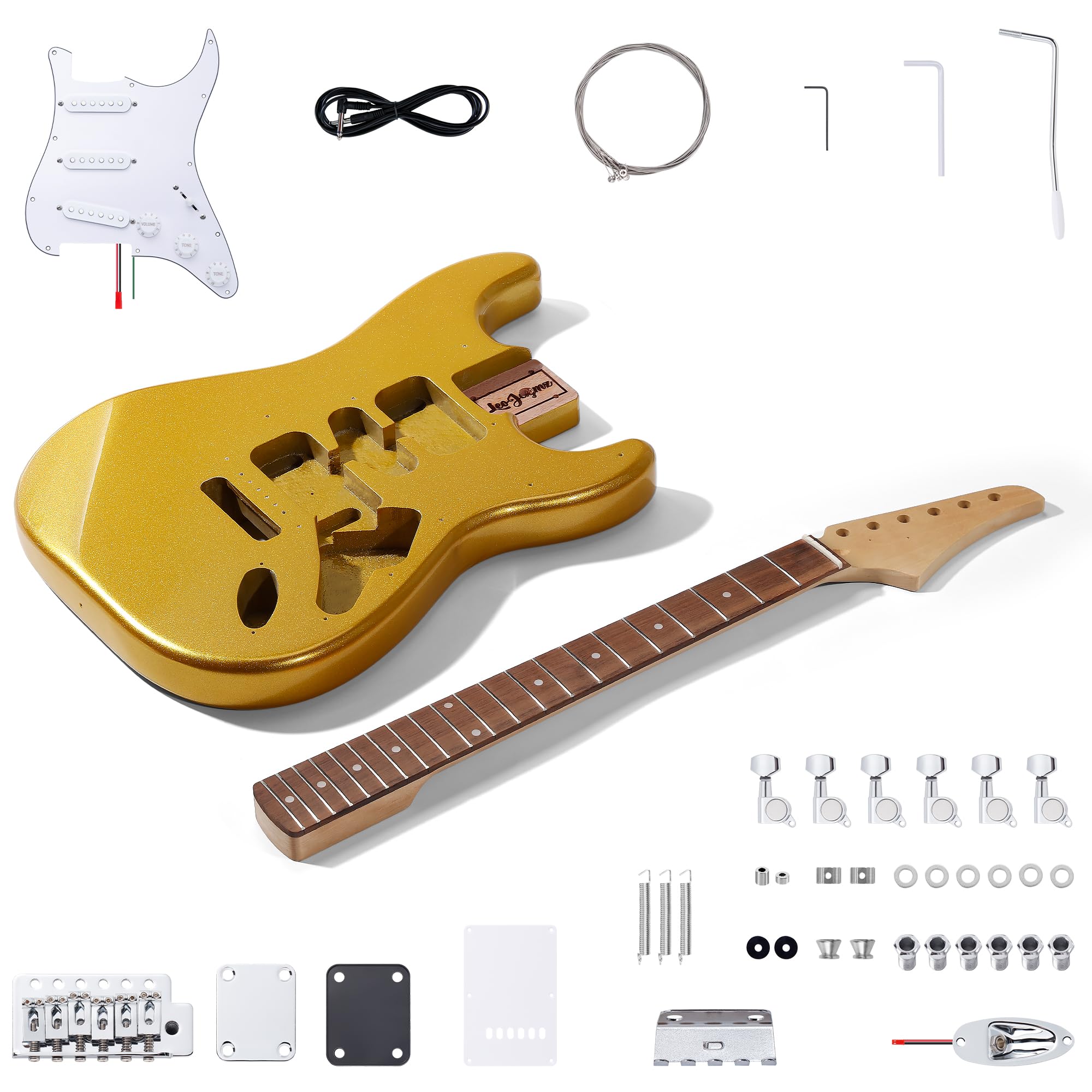 Leo Jaymz DIY ST Style Electric Guitar Kits,Spray-painted Mahogany Body,Laurel Wood Fingerboard and Maple Neck, including all Components (ST-Gold New)