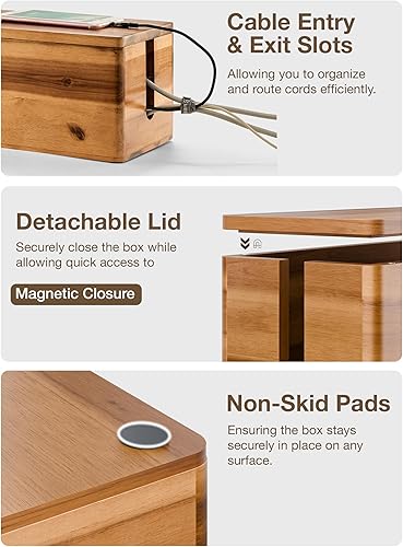 Miniatura 4 de Acacia - Caja grande para organizar cables, juego de 2 cajas de cables para el hogar, oficina, caja protectora de sobretensiones para cables de TV,