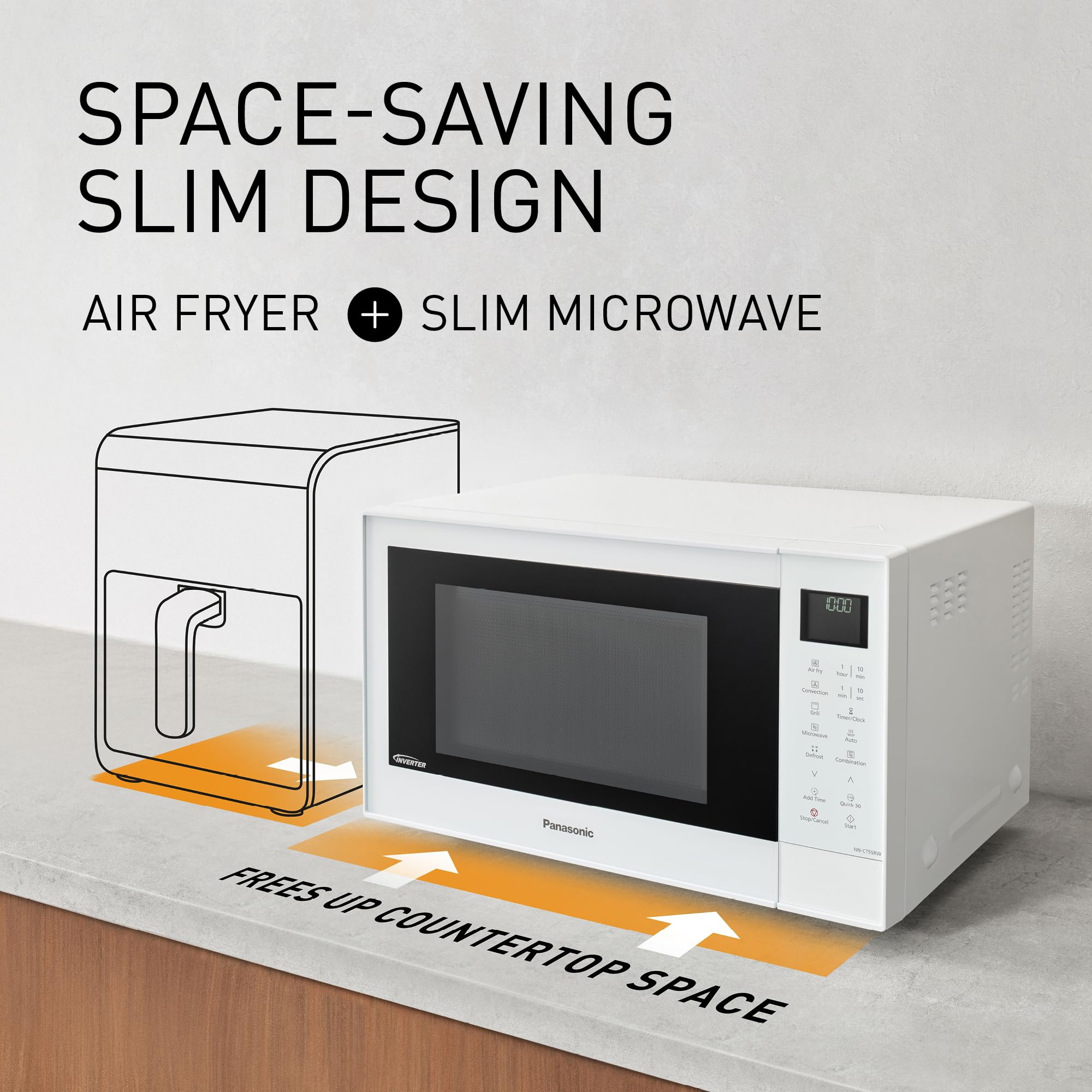 Panasonic NN-CT55RWBPQ 27L kuchenka mikrofalowa kombi 4 w 1 z Airfryer, inwerter 1000 W, grill 1300 W, konwekcja, 19 programów automatycznych, biała