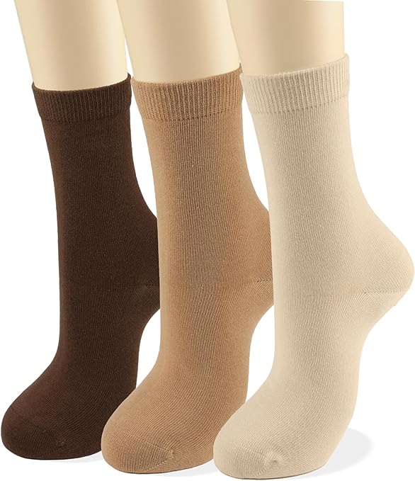 COTTON DAY Women's Soft Combed Cotton Dress Socks Seamless Toe Black White Gray Navy Blue Brown Beige